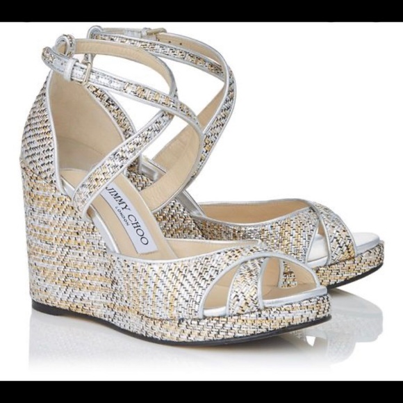 Jimmy Choo Shoes - Jimmy choo alanah wedge, sz 38 silver/gold wedges